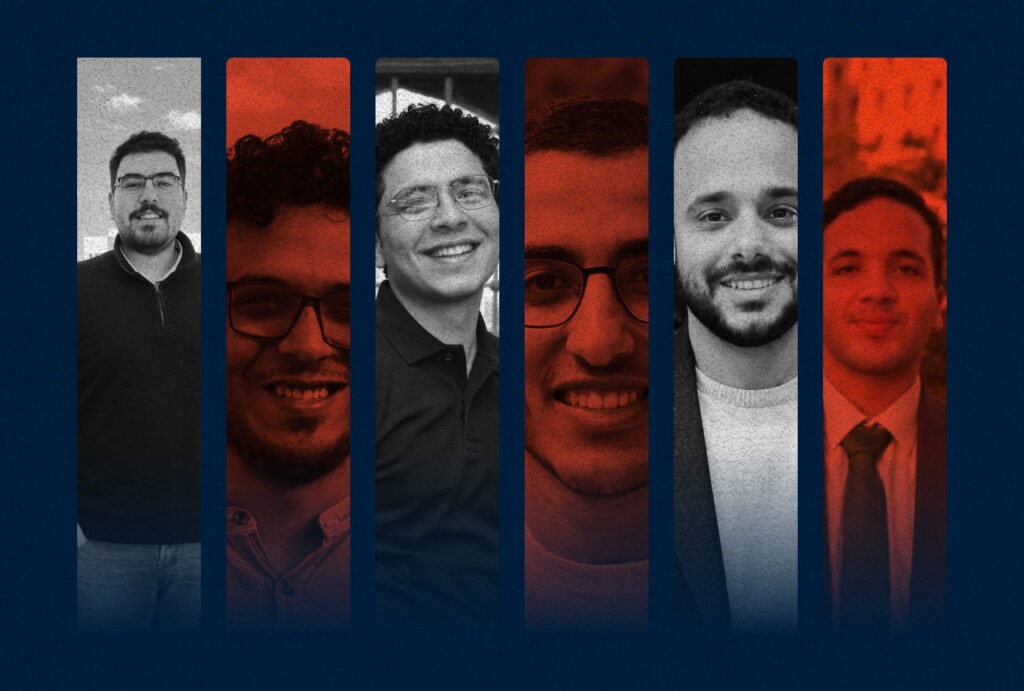 Portraits of six journalists from Egyptian investigative journalism platform Matsadaash